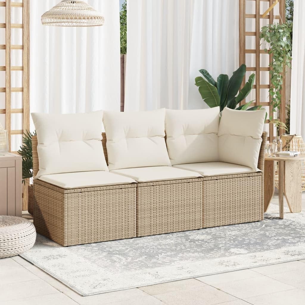 Gecheer Divano Giardino Senza Braccioli con Cuscini Beige in Polyrattan,Divani,da Giardino,per Esterno,Salottini,Salotto da Giardino,da Esterno,Divano Modulare,Set da Giardino,366050