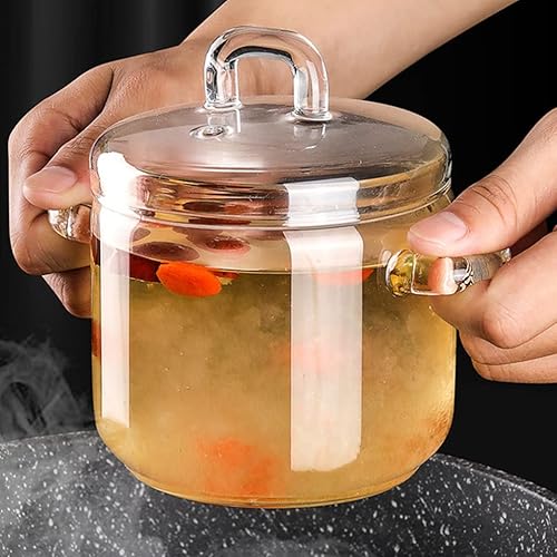 Miniatura 2 de Tazón de ramen - Cacerola de vidrio con tapa, olla de cocina con tapa, olla de cocción escaldada, olla de pasta de cristal transparente de 11.8 fl