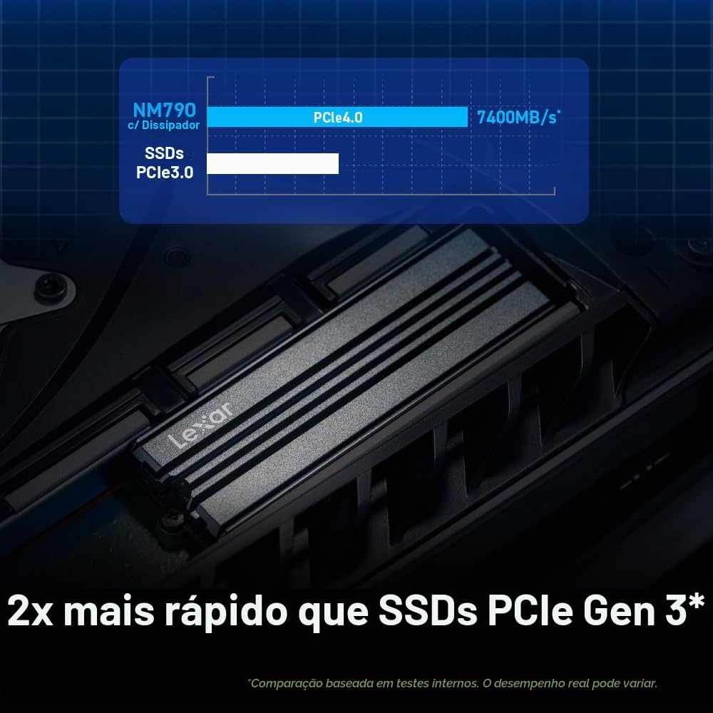 Lexar SSD NM790 de 2 TB com dissipador de calor PCIe Gen4 NVMe M.2