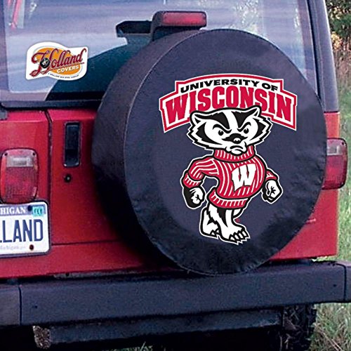 HBS Wisconsin Tire Cover with Badgers Logo on Black Vinyl Size: I - 28 x 8 Inch