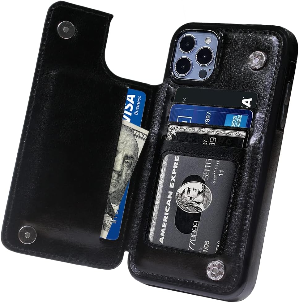 MIDOLA Wallet Case iPhone 13 Pro Max 13P Max with Card Holder Cover Flip Cell Phone Money Clip Premium PU Leather Kickstand Card Slots Double Magnetic Shockproof Slim Protective Purse 6.7 Inch Black