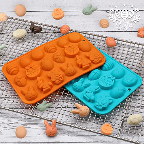 Webake 18 Cavities Egg Mold Bunny Silicon Molds For Chocolate 2 Pack Egg Shaped Mold Baking Pan Candy Chocolate Mold Cake Decoration For Easter Party #TOP2