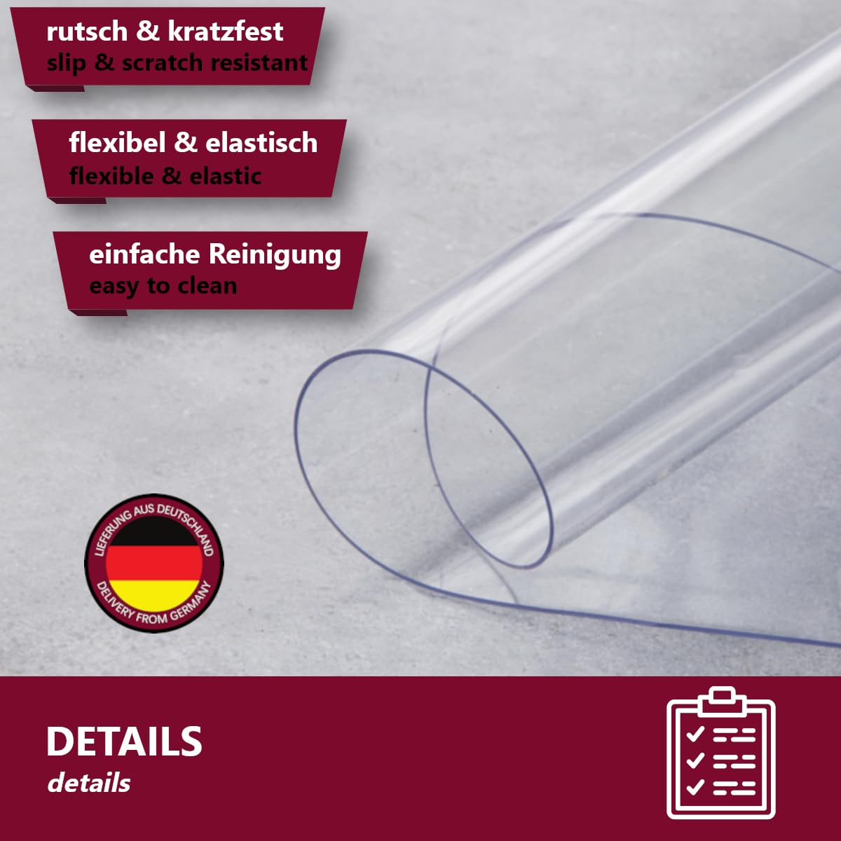 Artwelt Transparante Tafelfolie 2.0mm Polyvinylchloride Tafelkleed voor Buiten Tuin en Binnen Waterdicht en Wasbaar Tafelbeschermfolie op Maat (120cm X 90cm