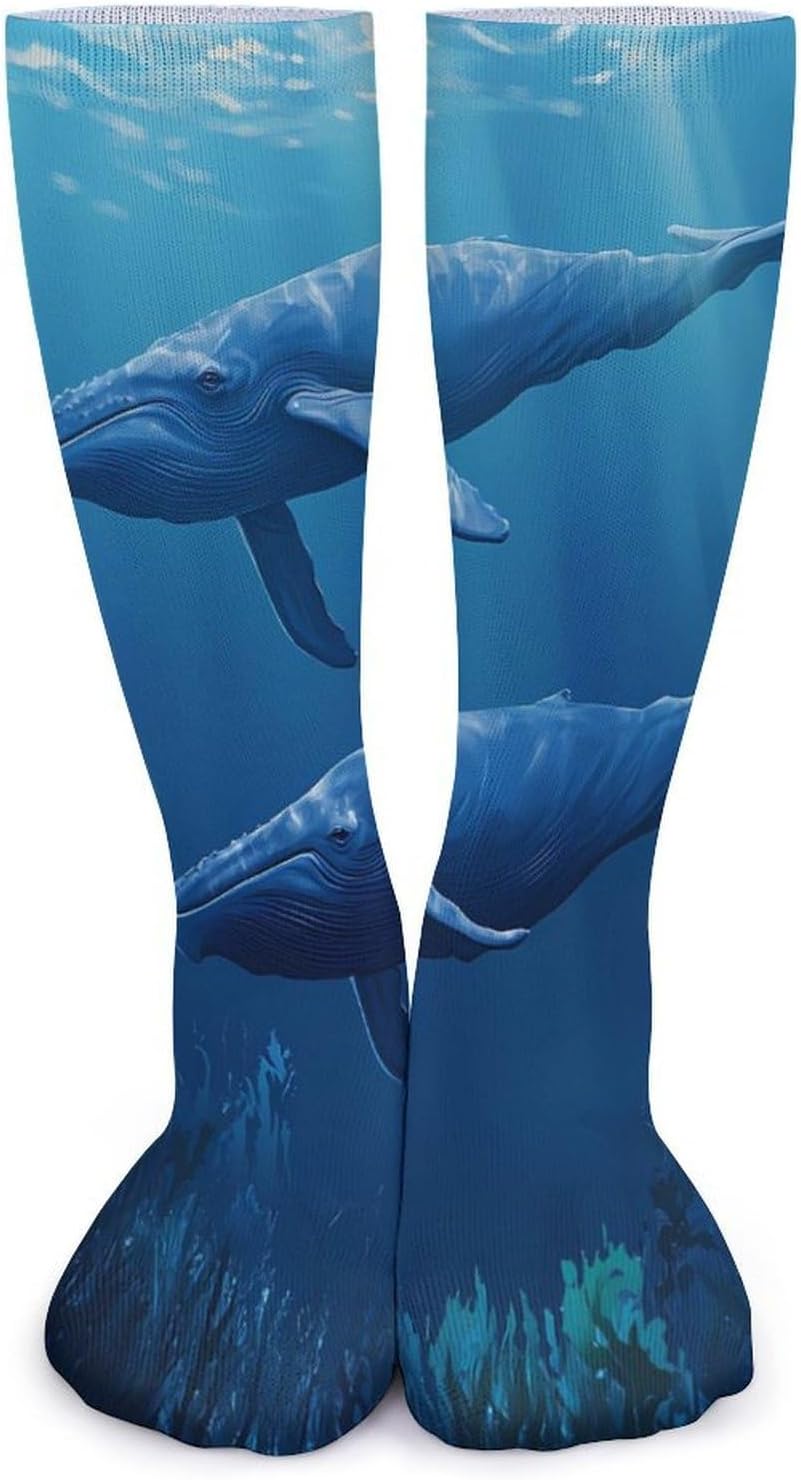 Blue Whale Knee High Socks Casual Long Stockings Over Calf Sock Tube for Women Men