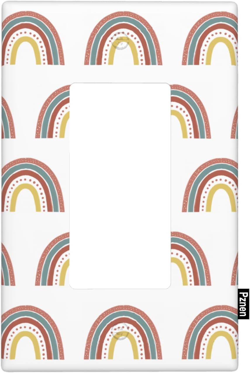 Boho Rainbow Single Rocker Switch Plate Boys Girls Nursery Decorator Rocker Wall Plate 1 Gang Lightswitch Cover Home Decorative Office