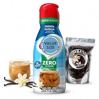 Zero Sugar French Vanilla Flavor Liquid Creamer 32 fl oz Gluten Free & Non Dairy Creamer - Rich & Smooth Flavored Coffee Creamers with Dumbass Coffee Whole CoffeeBean Medium/Dark 1 oz Zero Sugar French Vanilla Coffee