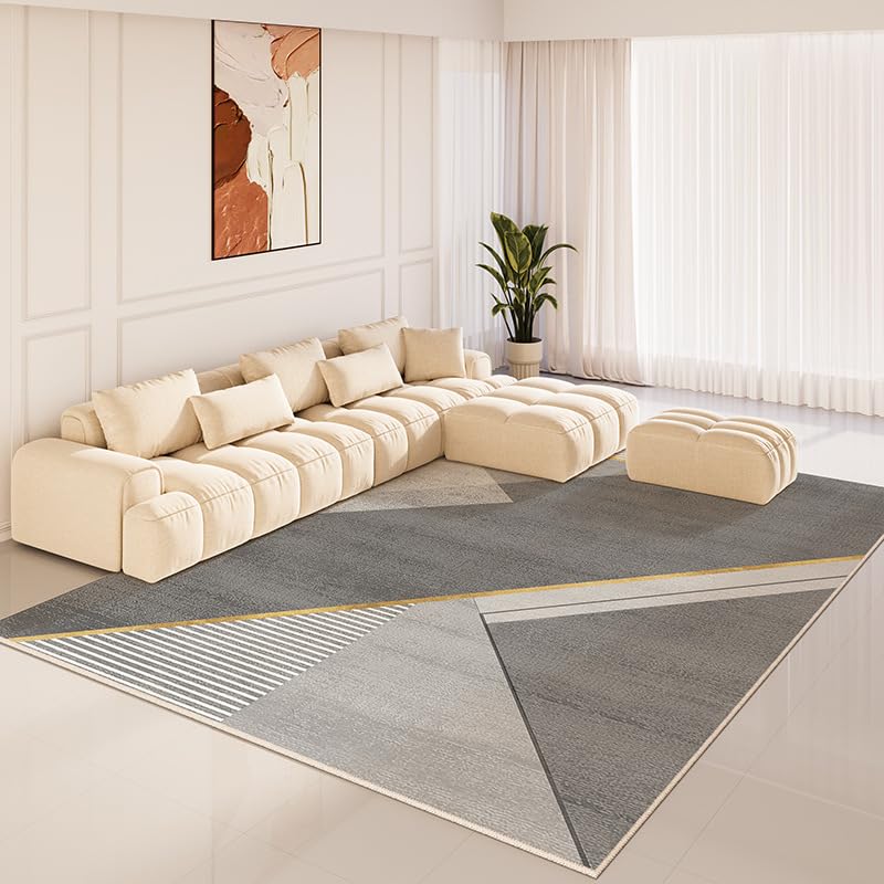 Tapis de salon grand 200x230cm beige avec motif abstrait géométrique