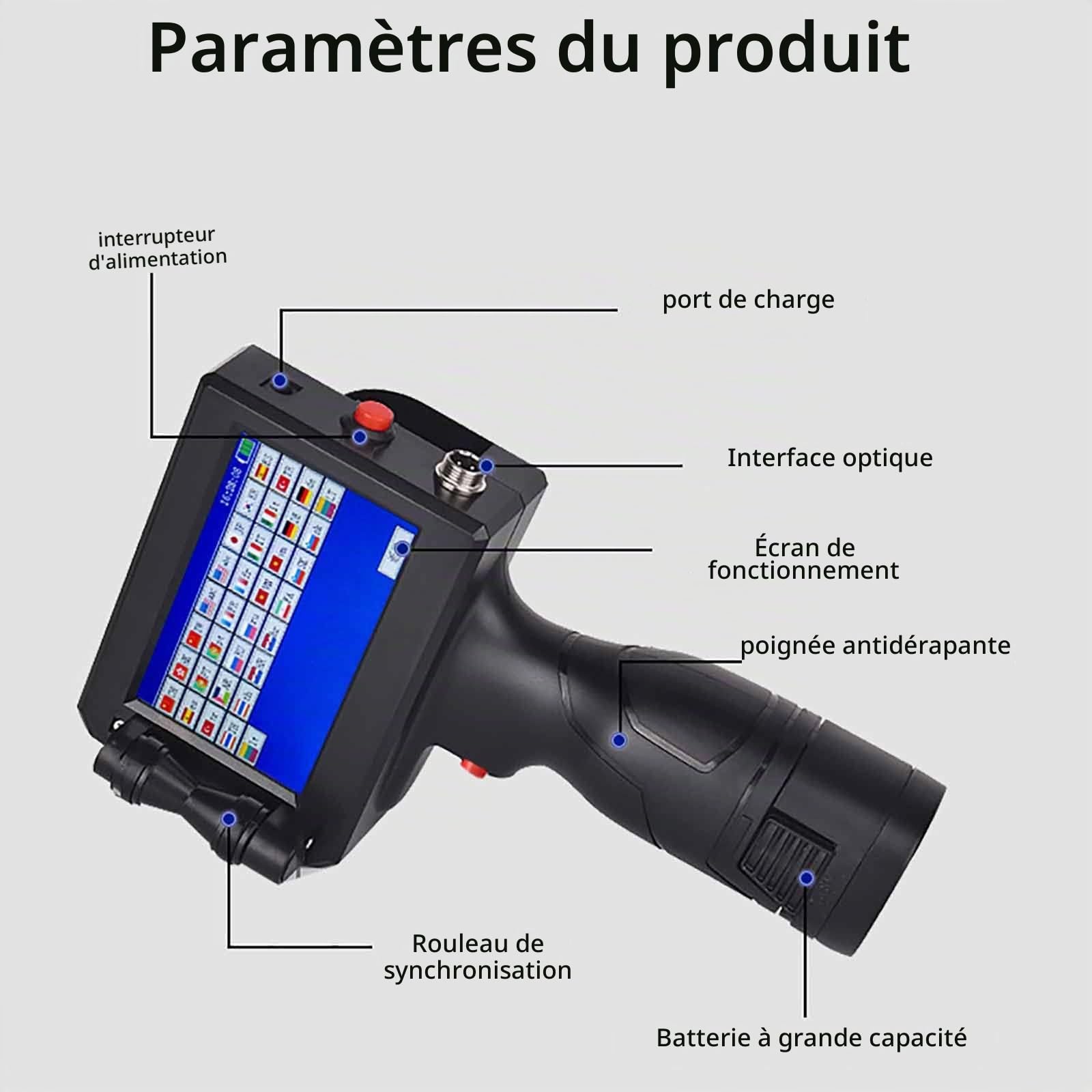 Imprimante à Jet d'encre Portable, Machine de Codage Portable avec écran Tactile de 4,3 Pouces, imprimante à Jet d'encre Portable à séchage Rapide pour Date d'expiration, Code-Barres, Code QR, Logo