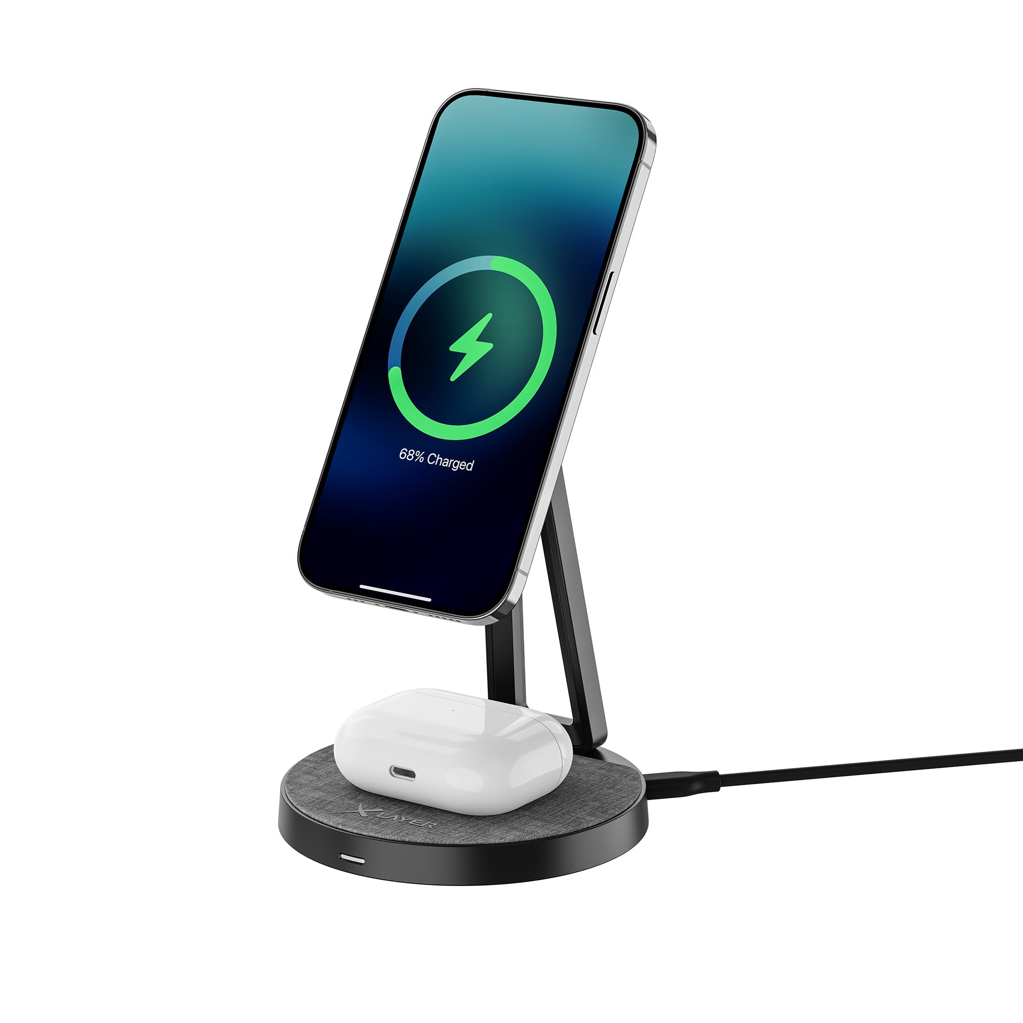 XLayer MagFix Pro 2 in 1 Stazione di ricarica Apple Wireless Charger I Standby I Magsafe Compatibile I Magnetico I Caricatore I Ricarica Rapida Wireless di iPhone 16 15/14/13/12/11 Pro Max Plus,