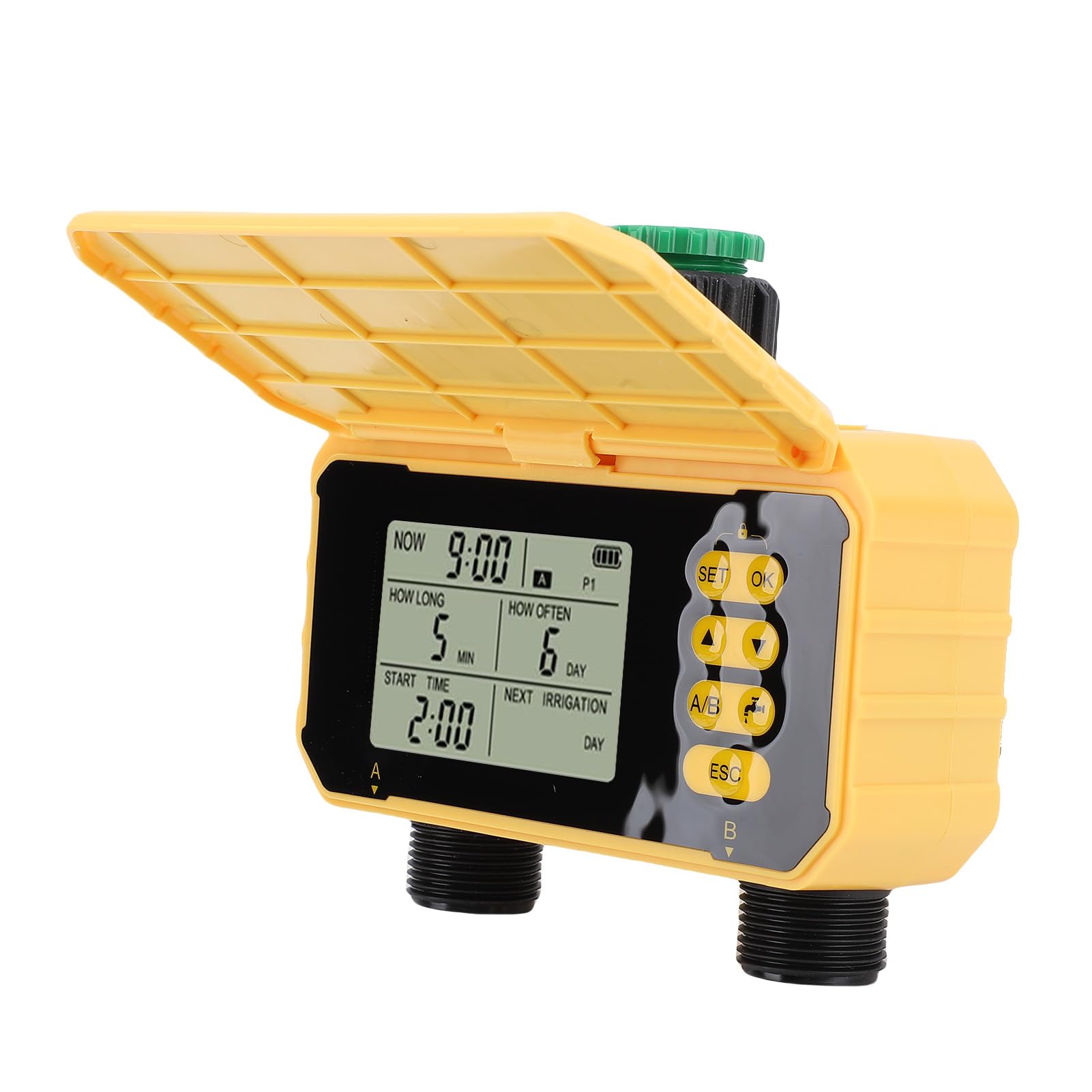 Fockety Inteligentny WiFi Water Timer, 2-strefowy zewnętrzny solarny WiFi Sprinkler Timer do węża ogrodowego z opóźnieniem deszczu, ręczne/automatyczne podlewanie