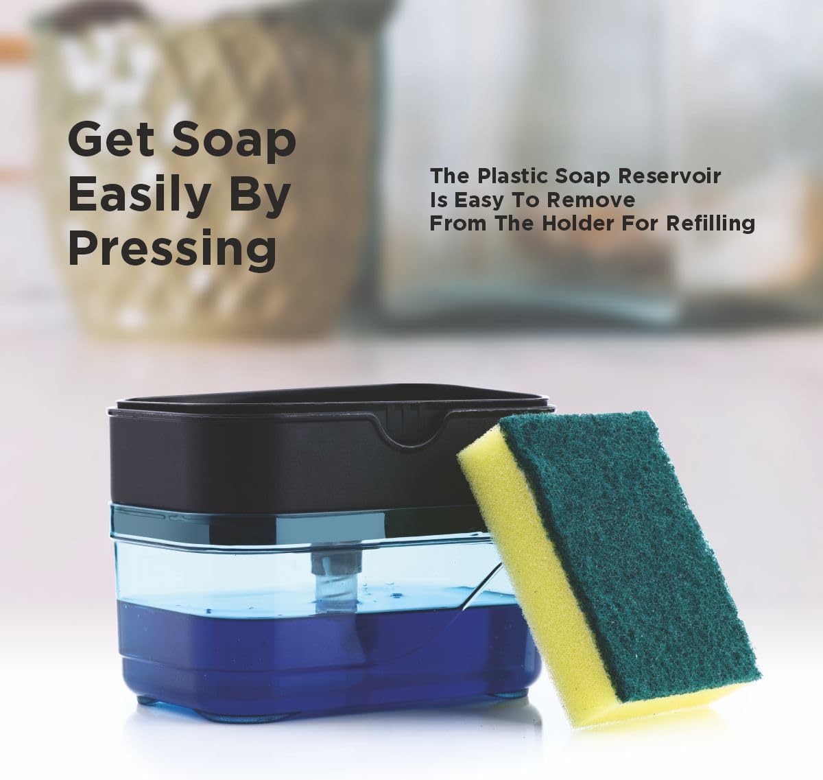 2 in 1 Soap Dispenser for Bathroom Accessories Dishwasher Liquid Dispenser with Sponge Holder for Kitchen Sink Countertop Kitchen Bathroom (Multi-Color), 1 Piece