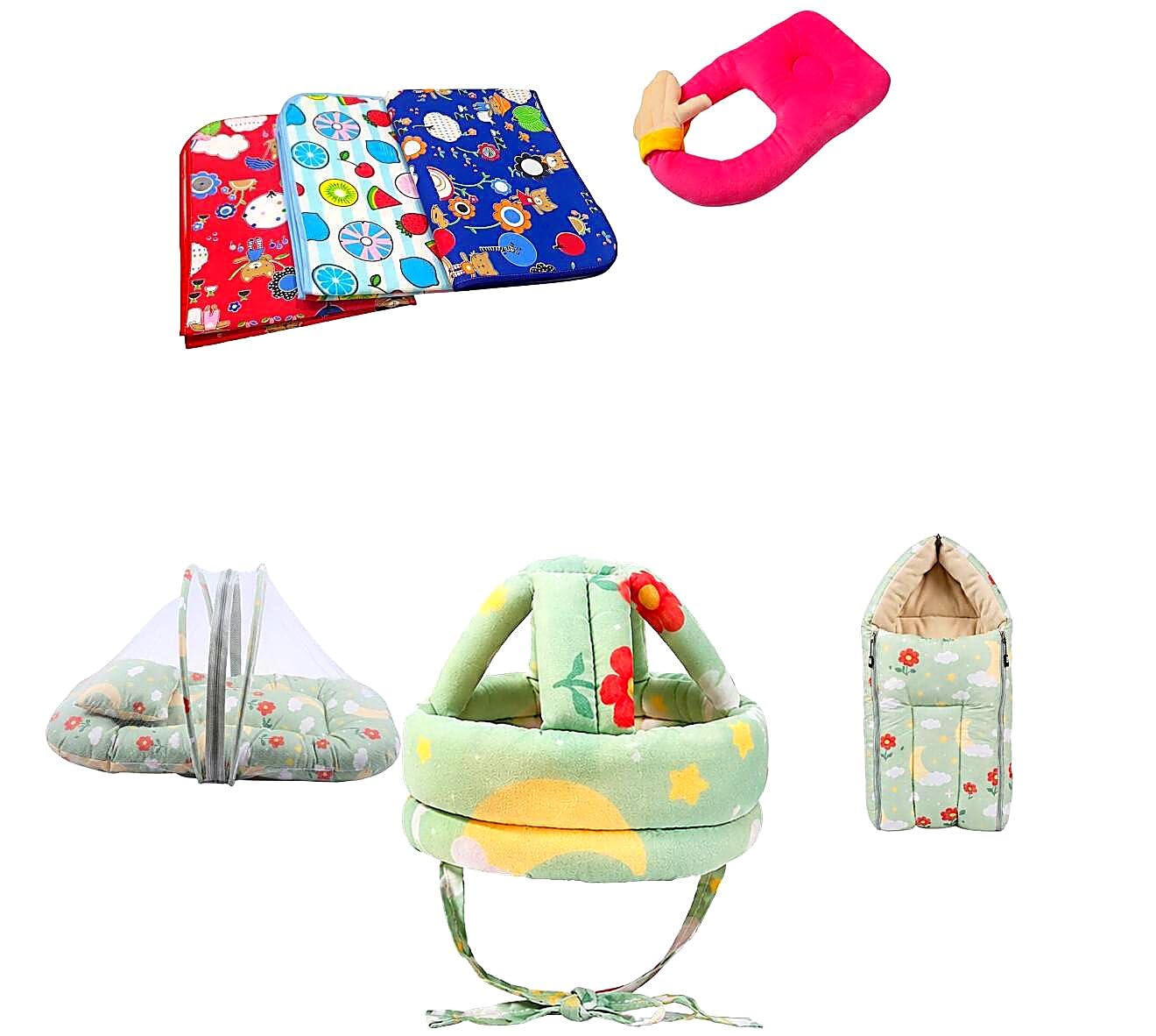Complete Baby Bedding & Safety Combo with Baby Sheet, Hugging Pillow, Mosquito Net, Sleeping Bag & Baby Safety Helmet | Soft Cotton Newborn Baby Essentials for Home & Travel-image-22