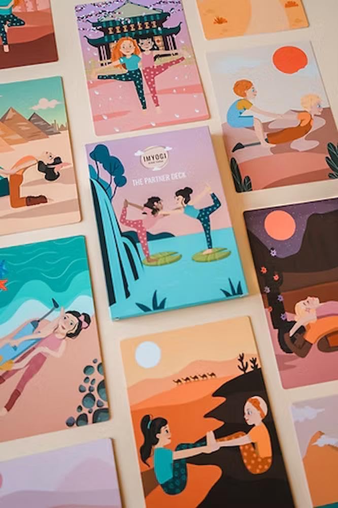 IMYOGI Partner Yoga Karten für Kinder, handillustriert, 30 Partner-Übungen, Meditation für Kinder, Kinderyoga, Kartenset, Yoga Anfänger, Selbstvertrauen, Yoga Kids, Yoga Cards, Geschenk, bunt