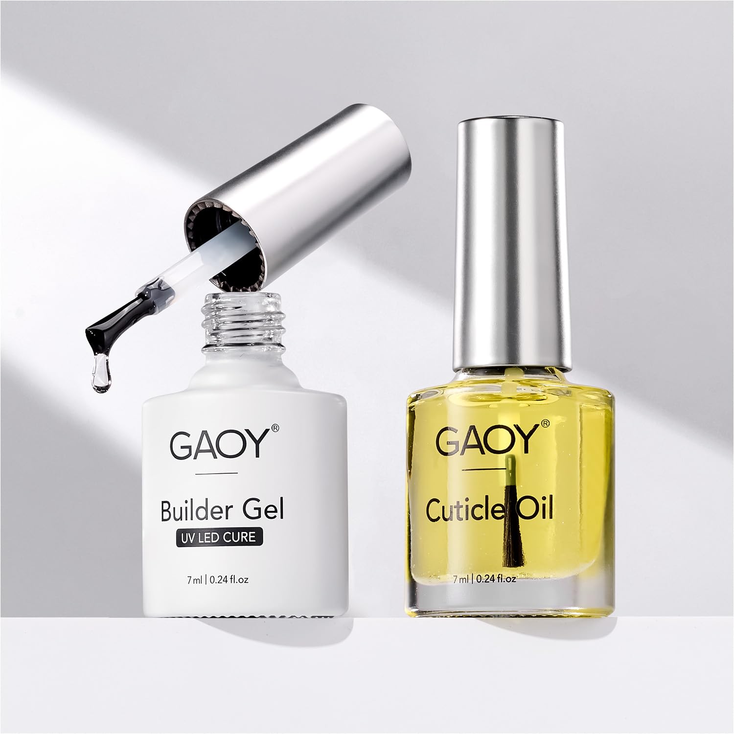 GAOY Clear Builder Gel and Cuticle Oil Set 2 Pcs 7ml Hard Gel and Nail Strengthener Combination for