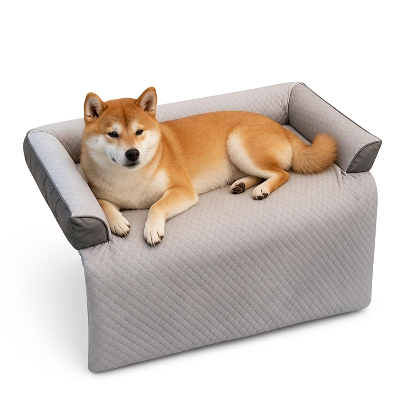 GGIB Dog Bed Mat with Bolster Pillow Washable Dog Couch Cover Breathable Pet Couch Bed Protector Indoor(Medium, Cooling Grey)