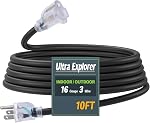 20 Ft Green Extension cordon extérieur noir avec bout éclairé, 16 AWG Cord d'extension Ouside, 3 Plug à la terre, Câble électrique étanche, SJTW, 13A 1625W, UL Inscrit 13A 125V 1625W, Indicateur éclairé, résistant aux intempéries, intérieur & En plein air, App à domicile