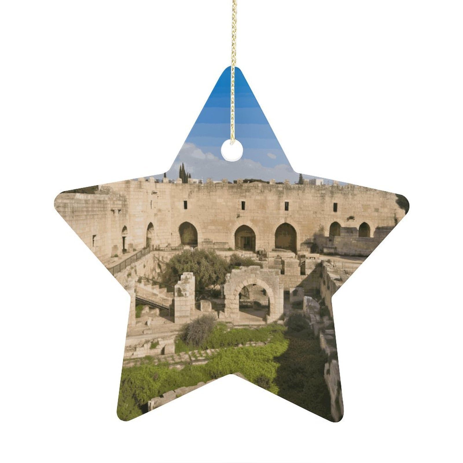 Fodpand Women's Style Israel At The Tower Of David Ornament With String, Keepsake Hanging Decorations,Ceramic Ornaments For Men Indoor Home Holiday Party Gifts