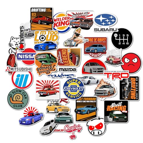 Image of WallDesign Race-Ready 40 Collection of Authentic JDM Peel and Stick Sticker Set Mobile Laptop Accessories Gifting Durable Laminated Printed Vinyl for True Japanese Speed Culture Car Fans 51 mm