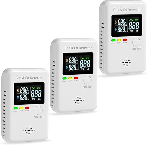 Miniatura 8 de Detectores combinados de gas natural y monóxido de carbono, pantalla y monitor en tiempo real 4 en 1, detección de baja concentración, detector de