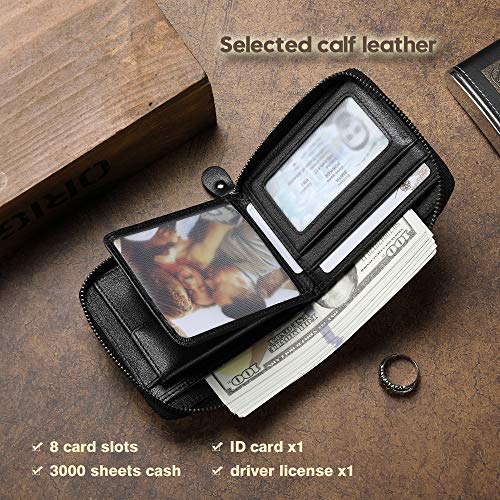 Mens Genuine Leather Zipper Wallet RFID Secure Large Capacity Double Fold Multi-card Leather Wallets for Men and coin purse4
