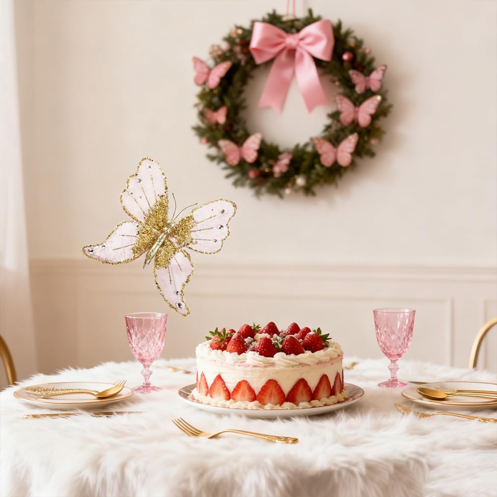 1pcs Pink Glitter Big Butterfly Christmas Ornament with Clip, Artificial Butterfly Christmas Tree Decoration Festive Wedding Home Holiday Decoration - Image 4