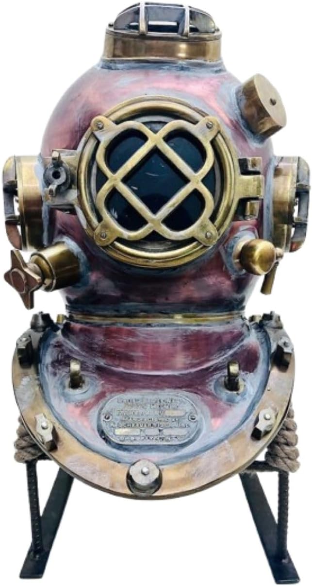 Scuba Nautical Diving Helmet Marine Rare Antique Divers Helmet Solid Iron & Aluminum with Base Decorative Gift Item