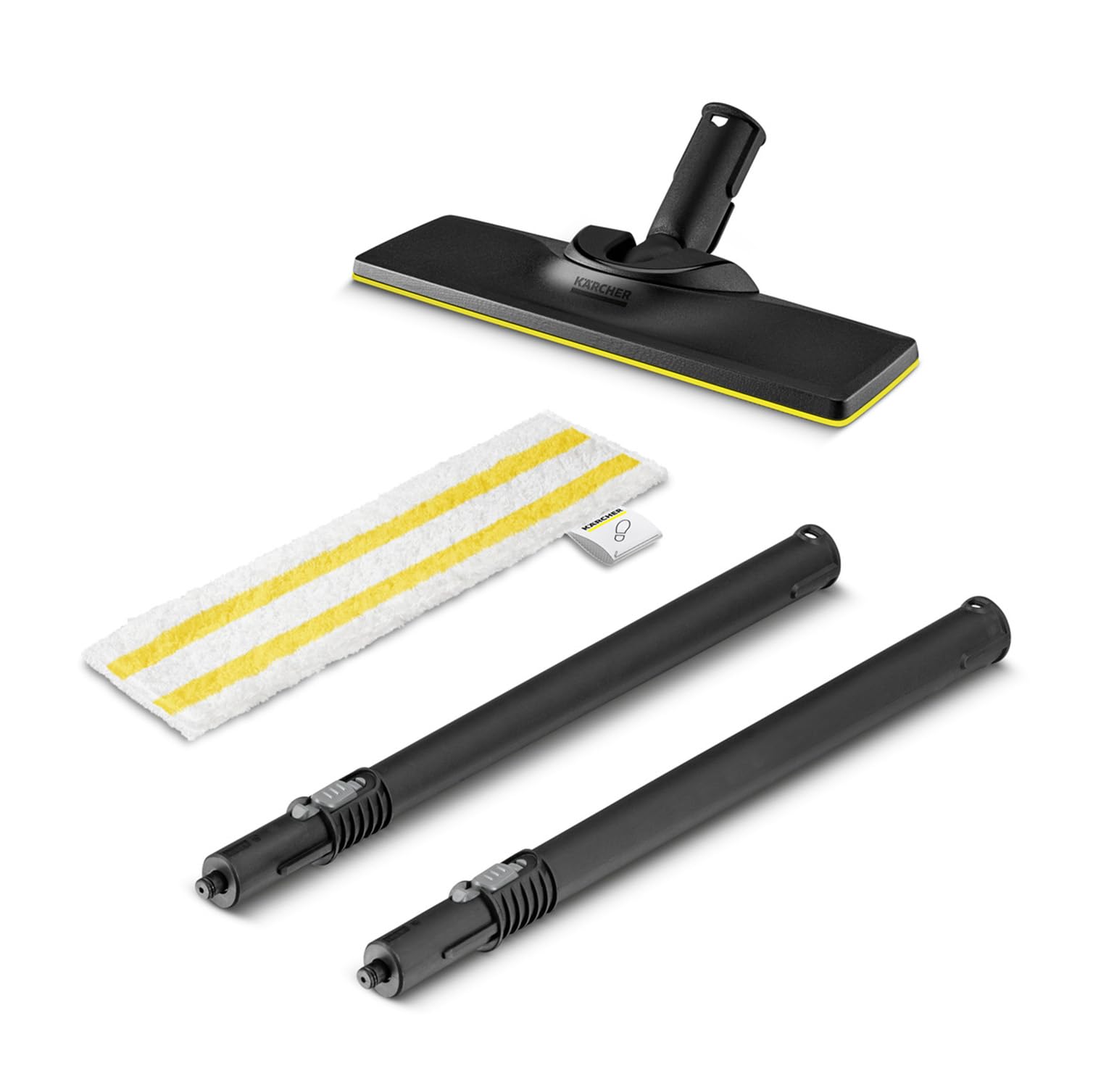 Kärcher Bodendüsenset EasyFix für SC 1, 1 EasyFix-Bodendüse, 1 Universal-Bodentuch aus Feinstfaser, 2 Verlängerungsrohre (0,5 m), Original-Zubehör für Kärcher Dampfreiniger SC 1