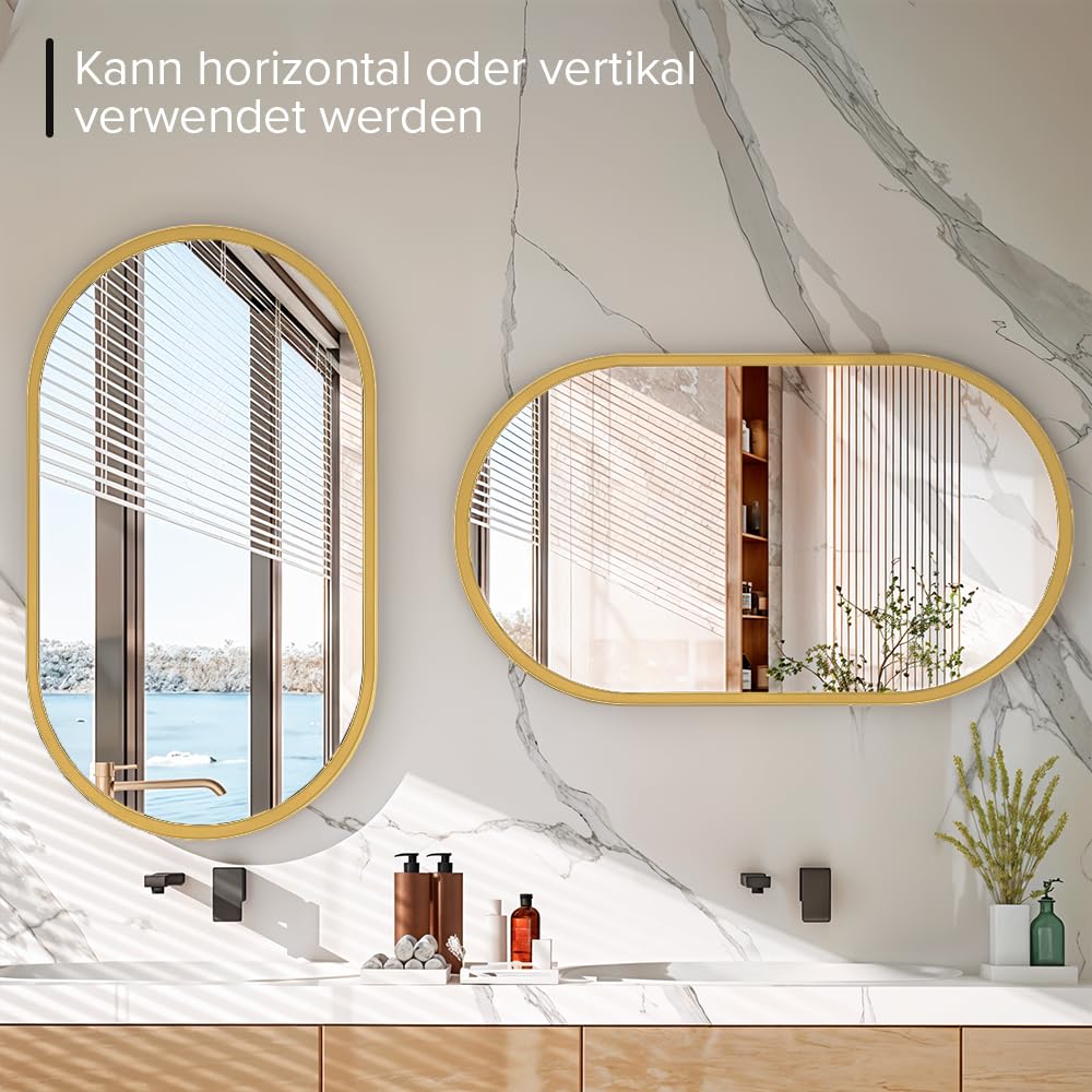 Marctani Ovaler Spiegel mit Metallrahmen - Moderner Wandspiegel oval für Badezimmer und Flur - Dekorativer Spiegel oval für Wohnzimmer und Garderobe