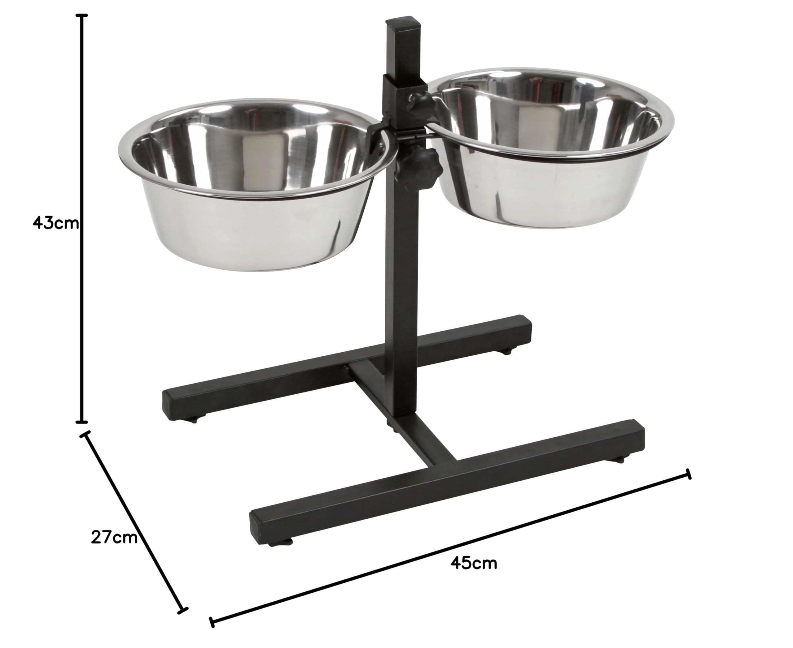 Kerbl Pet Futterbar, Hundenapf, schwarz, 54x27x43cm, 2x1800ml, Stahlgestell, Hunde, 2X Edelstahlnapf, stufenlos höhenverstellbar, erhöhter Futternapf