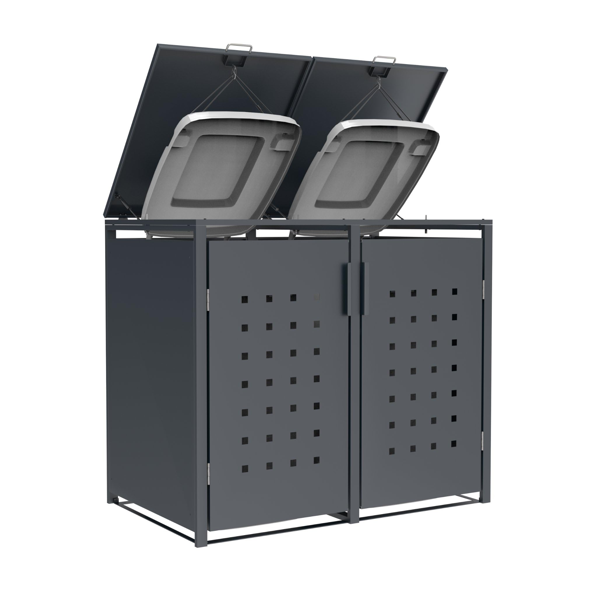 DEGAMO Mülltonnenbox 2-er Mülltonnenhaus Trier für 2X Tonnen 120 und 240 Liter, Stahl verzinkt, Farbe anthrazit