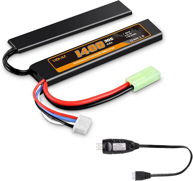 VICMILE 3S Airsoft Battery 11.1V 1400mAh Lipo Battery with Mini Tamiya Plug
