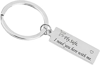 Acciaio Inossidabile Portachiavi Uomo Donna Rettangolo Etichetta Inciso Fly Safe, I Need You Here with Me Argento Accessori Portachiavi