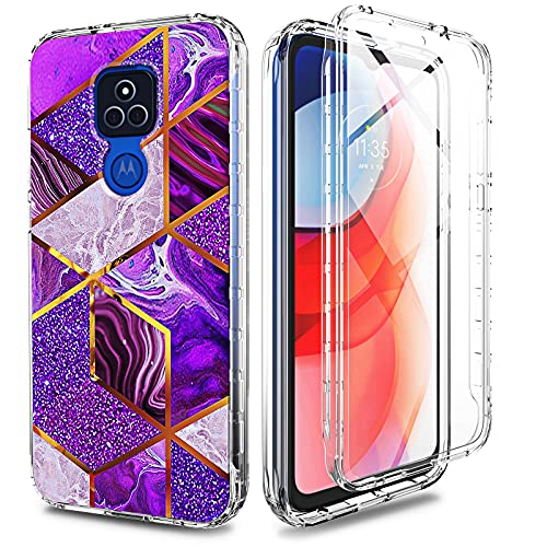 JXVM Moto G Play 2021 Case 6.5 Inch with PET 360° Full Protective Built-in Military Grade Screen Protector Shockproof TPU Marble Pattern Cover Phone Case for Motorala G Play 2021 (2 Items)