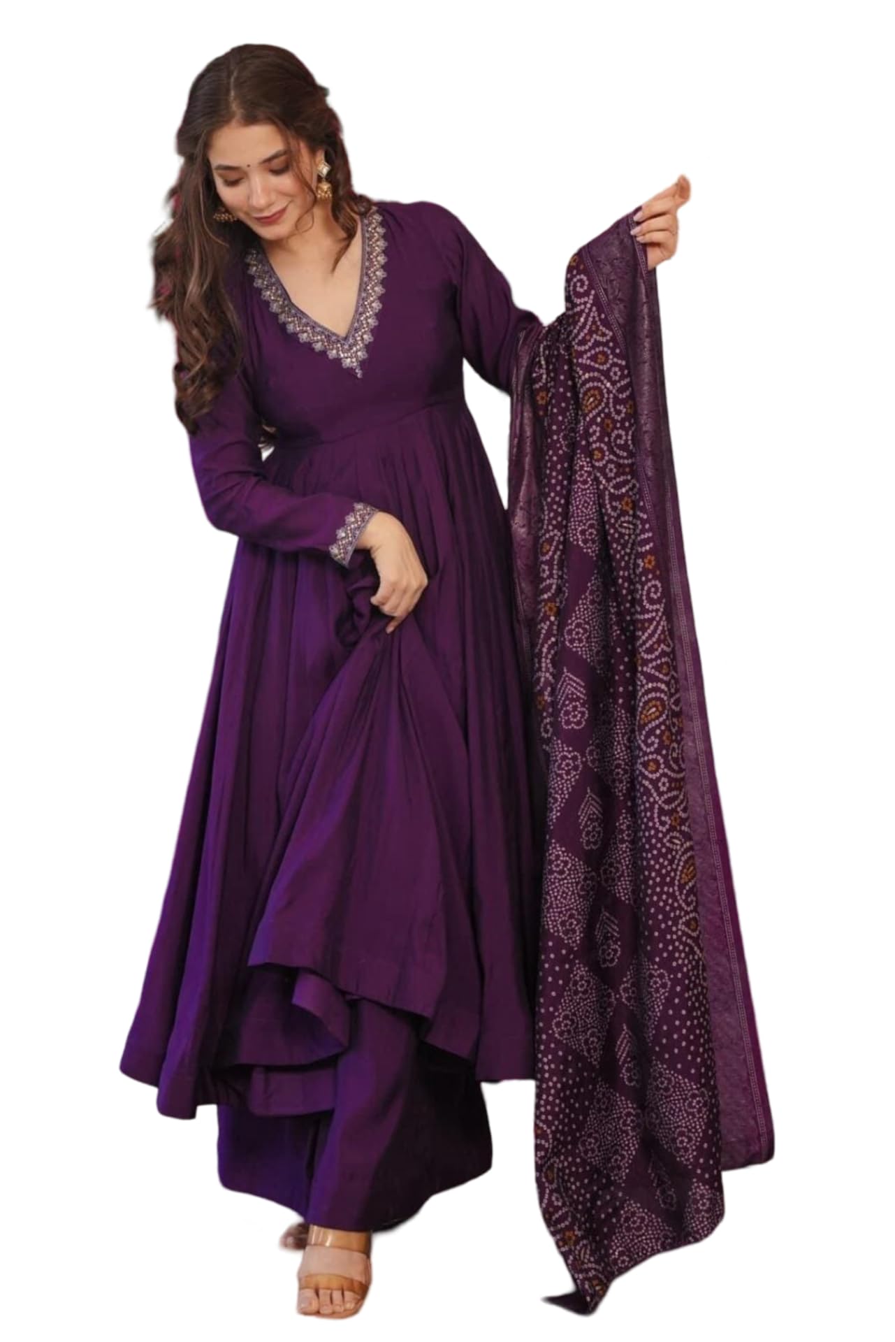 Damen Anarkali Anarkali Anzug mit Dupatta Chinon Indische Ethnische Kleidung für Hochzeit Festival Party