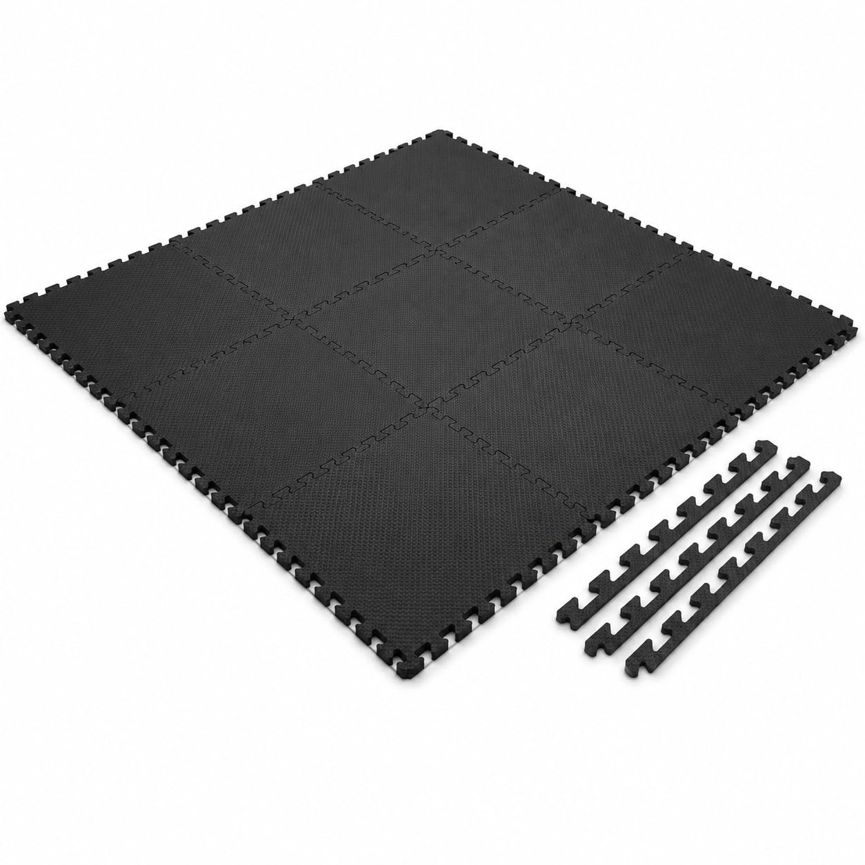 EVA Foam Interlocking Floor Mats 30 x 30cm, Non-Slip Puzzle Gym Tiles for Home Exercise, Yoga, Playroom, Garage and Workshop, Black, Pack of 18 (With Border)