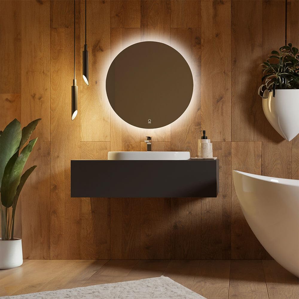 Home Deluxe - LED-Spiegel SILA - 60 cm - Rund - 3 Verschiedene Lichtfarben - Antibeschlagssystem - 38 Watt Gesamtleistung I Wandspiegel Badspiegel Badezimmerspiegel