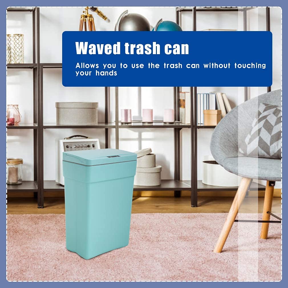 Kitchen Trash Can Automatic Touch Motion Sensor Garbage Can with Close Slowly, Mute 2 Pack Plastic Waste Bin with Lid for Kitchen Bathroom Bedroom, 13 Gallon / 50 Liter (Blue) 15.3 x 9.8 x 23.6 inches