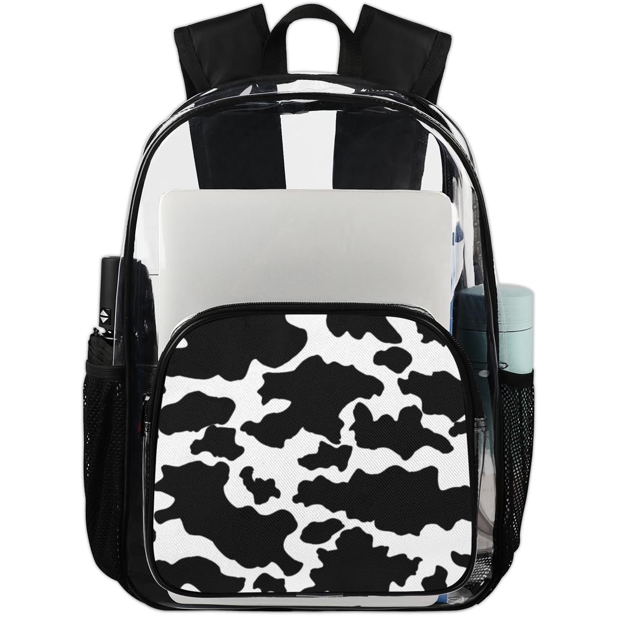 Pardick Clear Backpack Cow Print Clear Bag Heavy Duty PVC Large Bookbags Transparent Backpack Bags For School, Work, Security Backpack For Women/Men/