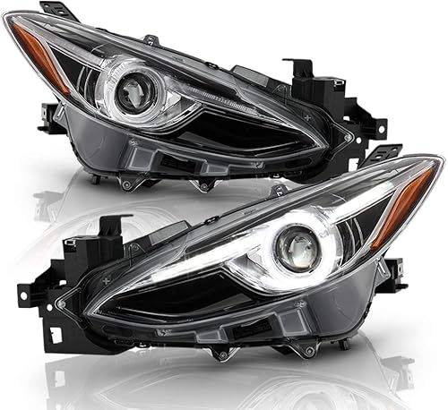 ACANII - For Halogen Model Only 2014 2015 2016 Mazda 3 LED Tube Upgrade Projector Headlights Headlamps Assembly Pair