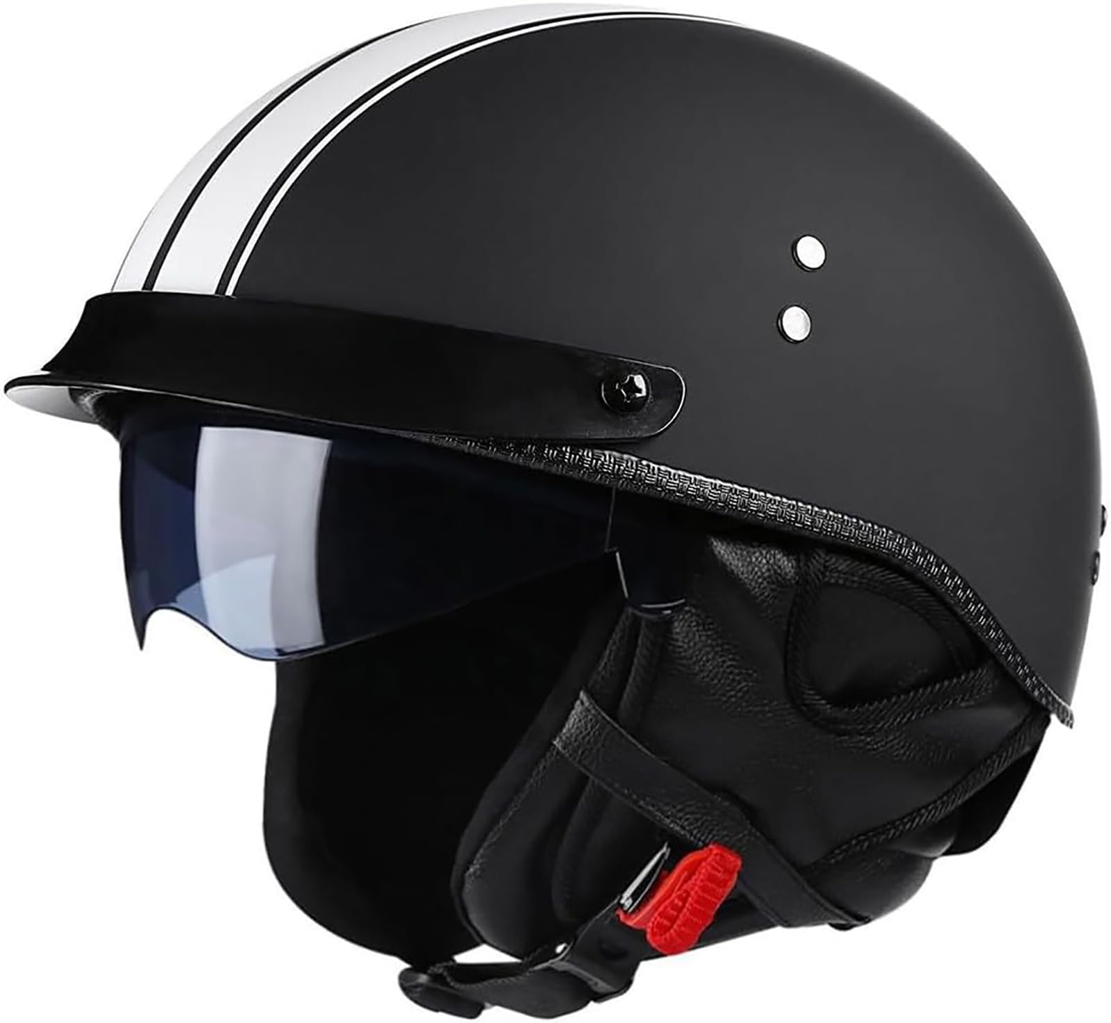 Casco da Moto retrò a Mezza Calotta per Adulti, Uomo e Donna, Casco Aperto con Visiera Parasole per Moto, Cruiser, Chopper, ciclomotore, Scooter, Moto, Certificato DOT, Nero Opaco,