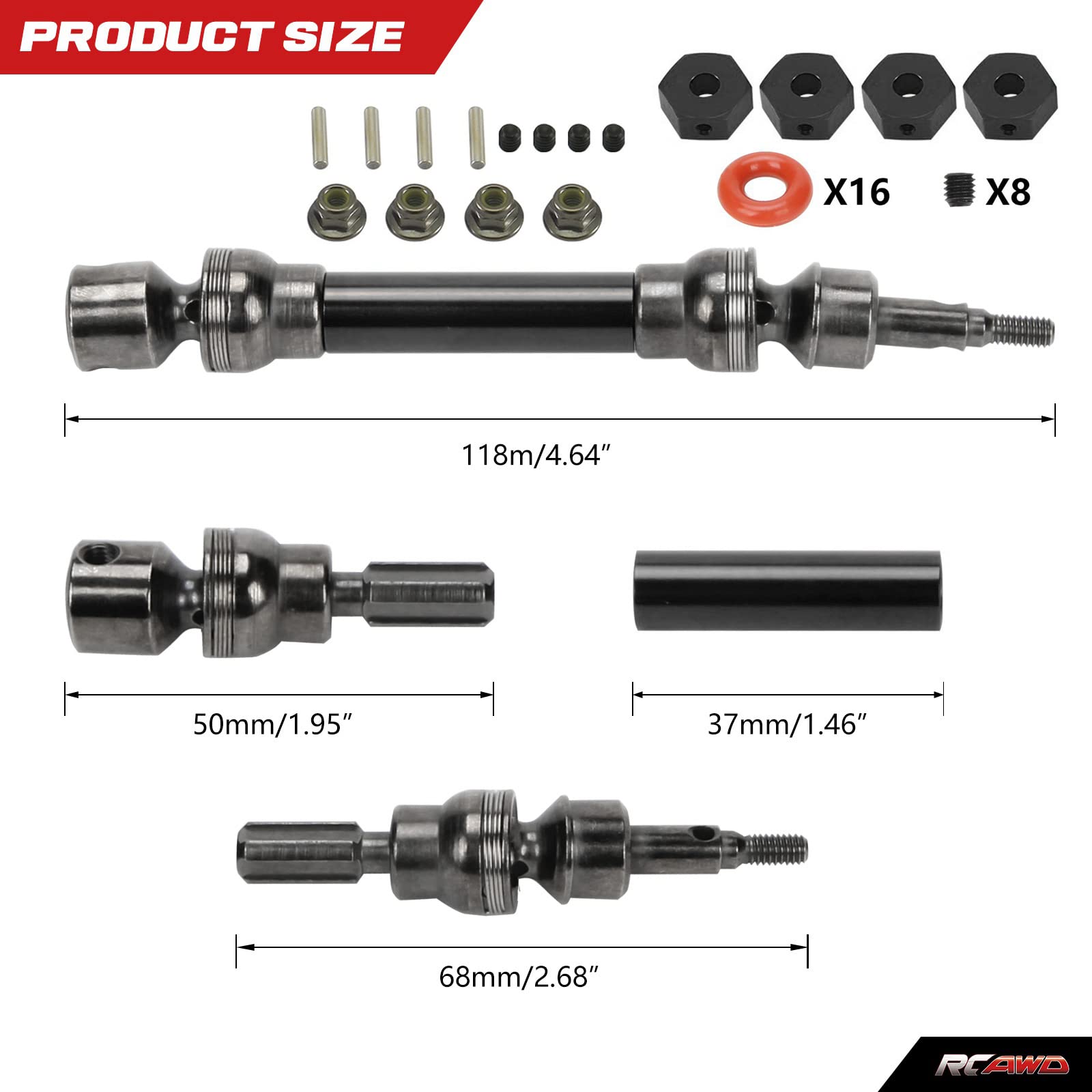 RCAWD 4 Adaptateurs Hexagonaux 12 Mm – Alliage Alu, Compatible ARRMA 3S/Mega550, Rouge