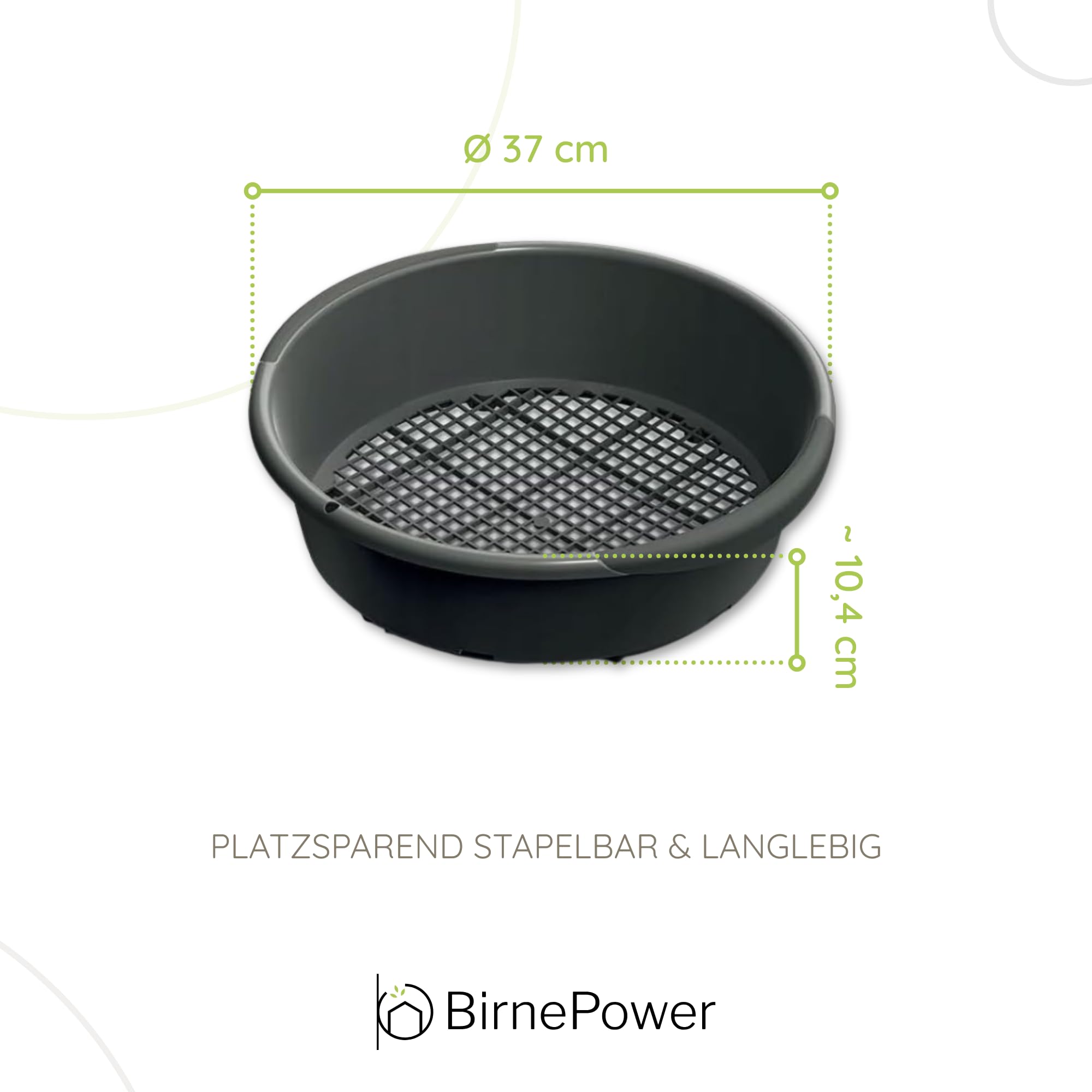 BirnePower Tamis de Jardin Rond ISIO370 avec Mailles 4-10mm, Passe-Partout pour Terre et Compost, Crible à Sable Robuste, Outil Pratique, Ø 37cm