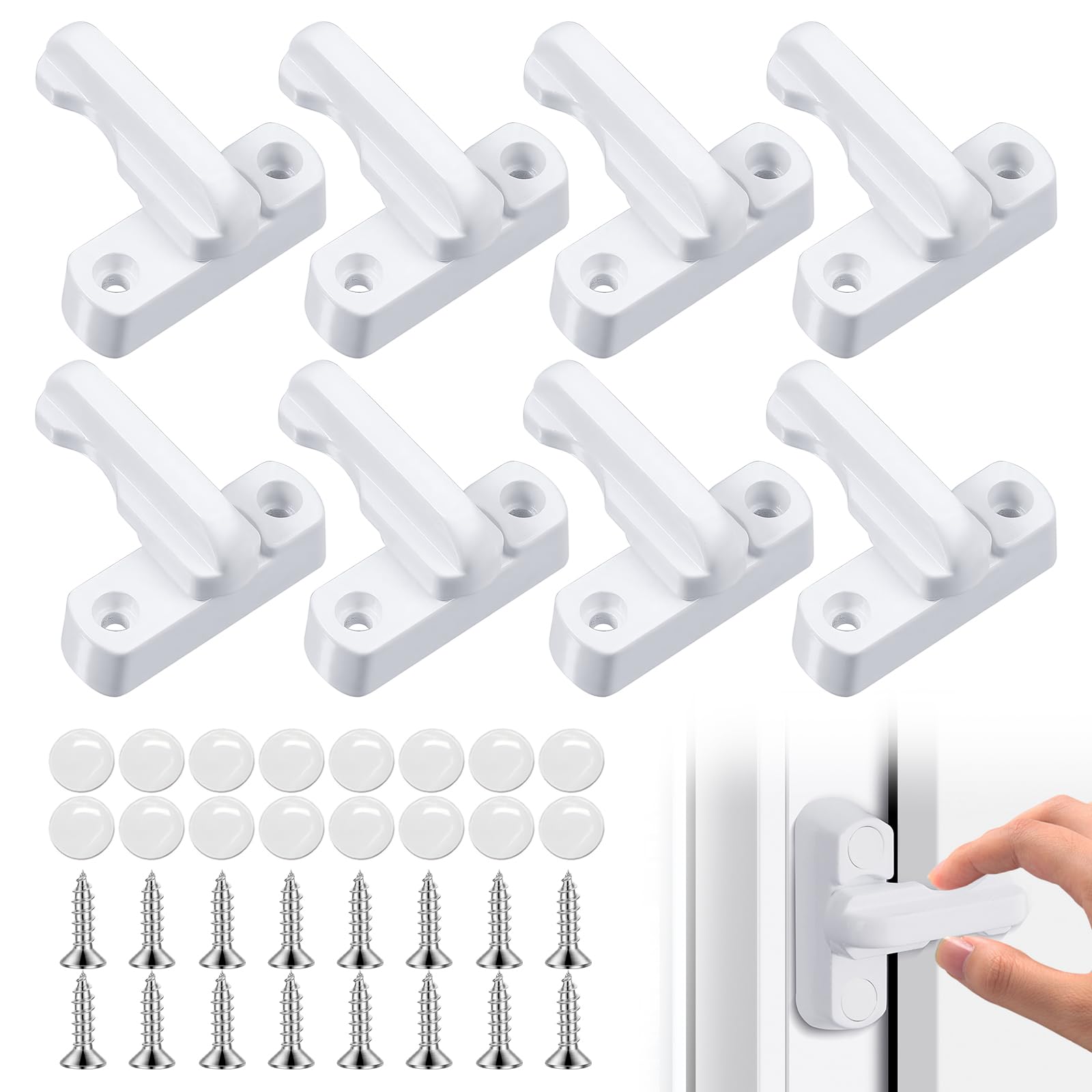 8 Pcs Sash Jammers for Upvc Doors,Swing Window Locks with 16 Screws & Cover Caps,Sash Jammer Security for Home Upvc/PVC Doors Windows