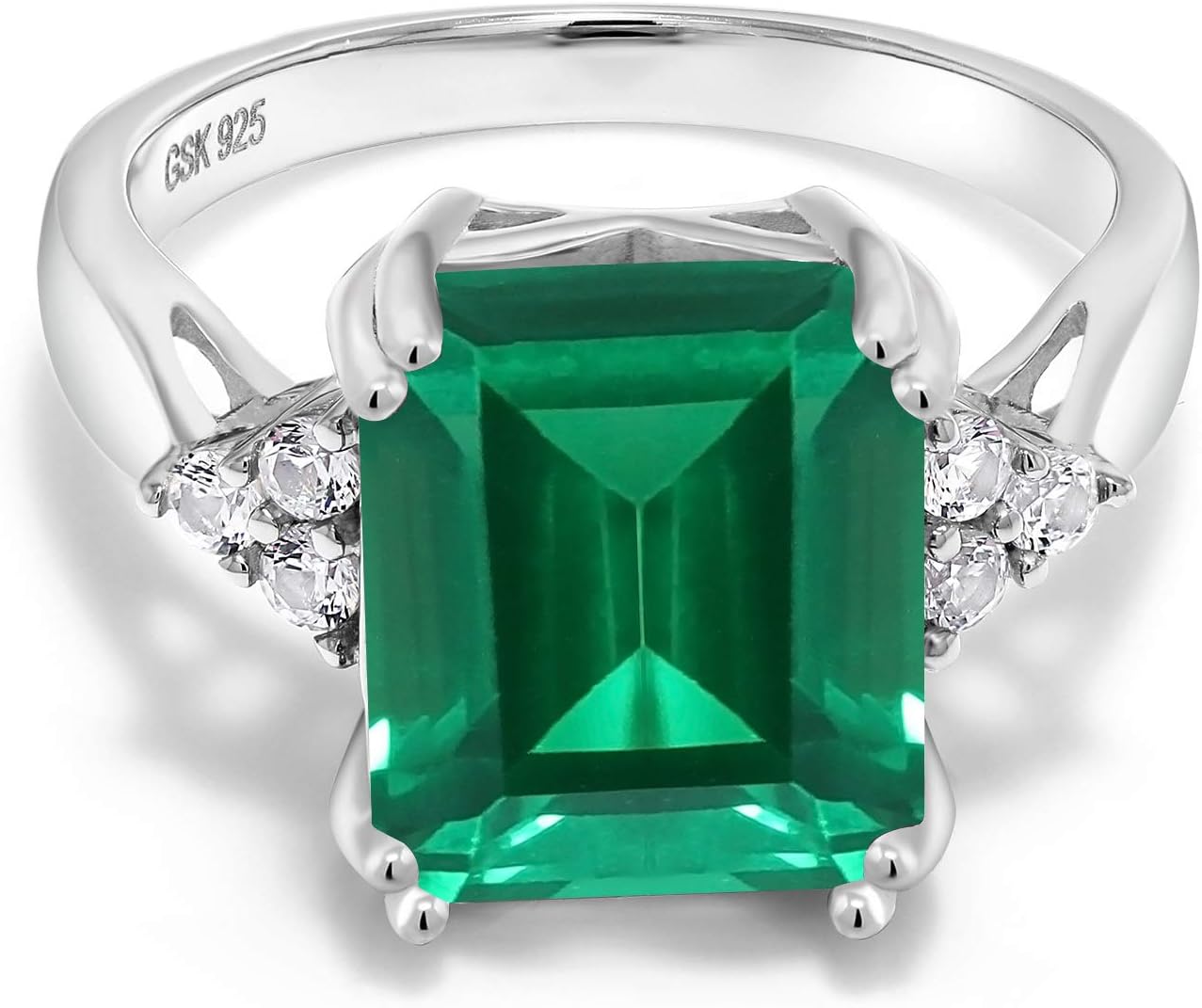 Gem Stone King 5-10 Cttw Gemstone Birthstone Engagement Ring for Women | 925 Sterling Silver | 12X10MM Emerald Cut | Wedding Anniversary Promise Ring | Sizes 5-9 | Nano Emerald-May | 6 - Image 3
