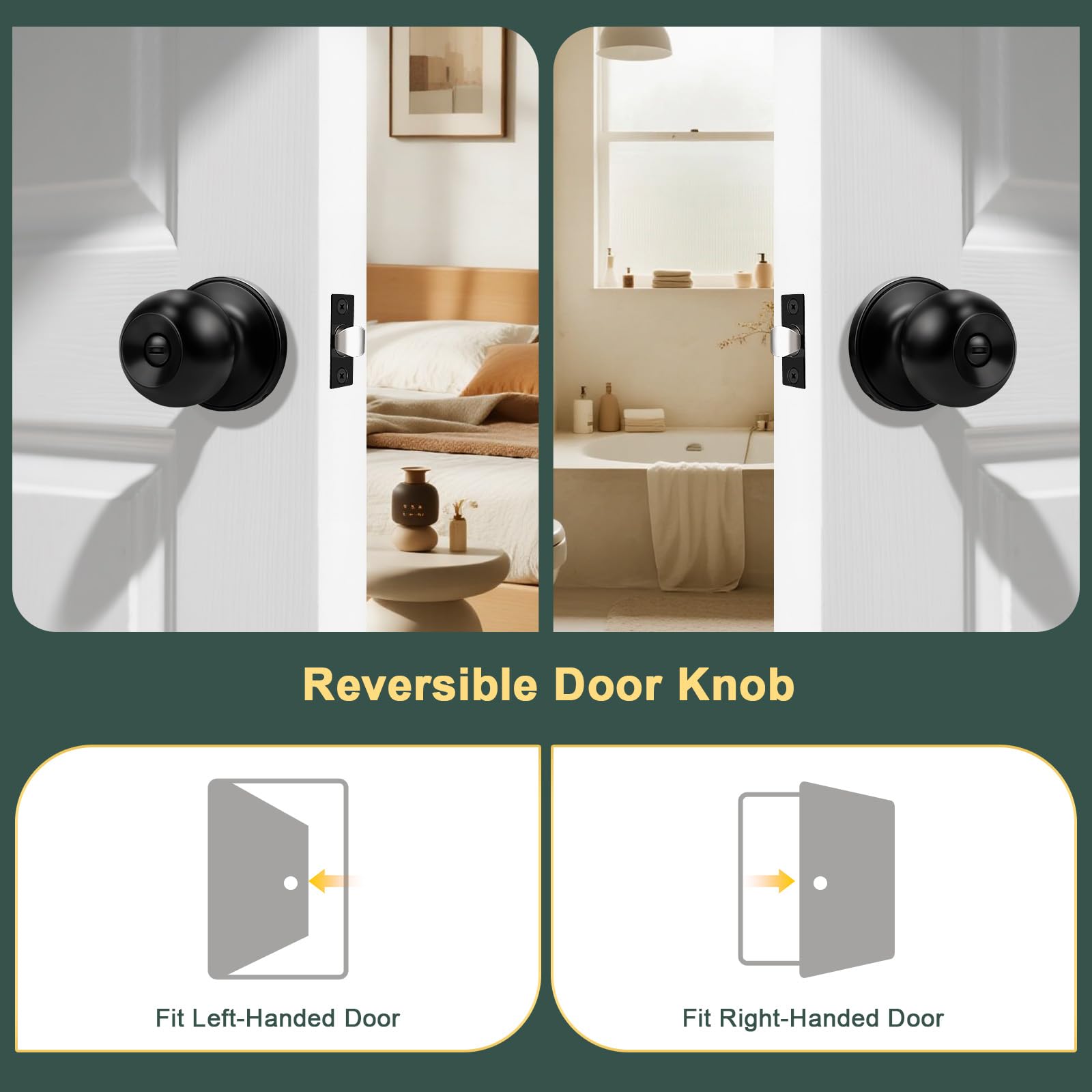 Black Interior Door Knobs - 10 Pack, Keyless Privacy -4