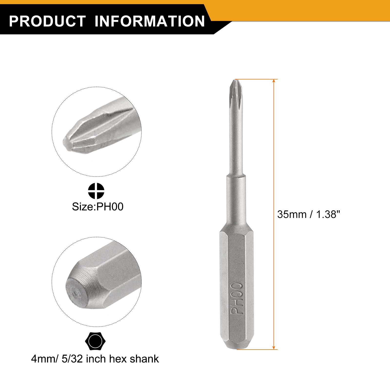 Amazon | uxcell PH00 プラスドライバービット 3本組 5/32インチ 六角
