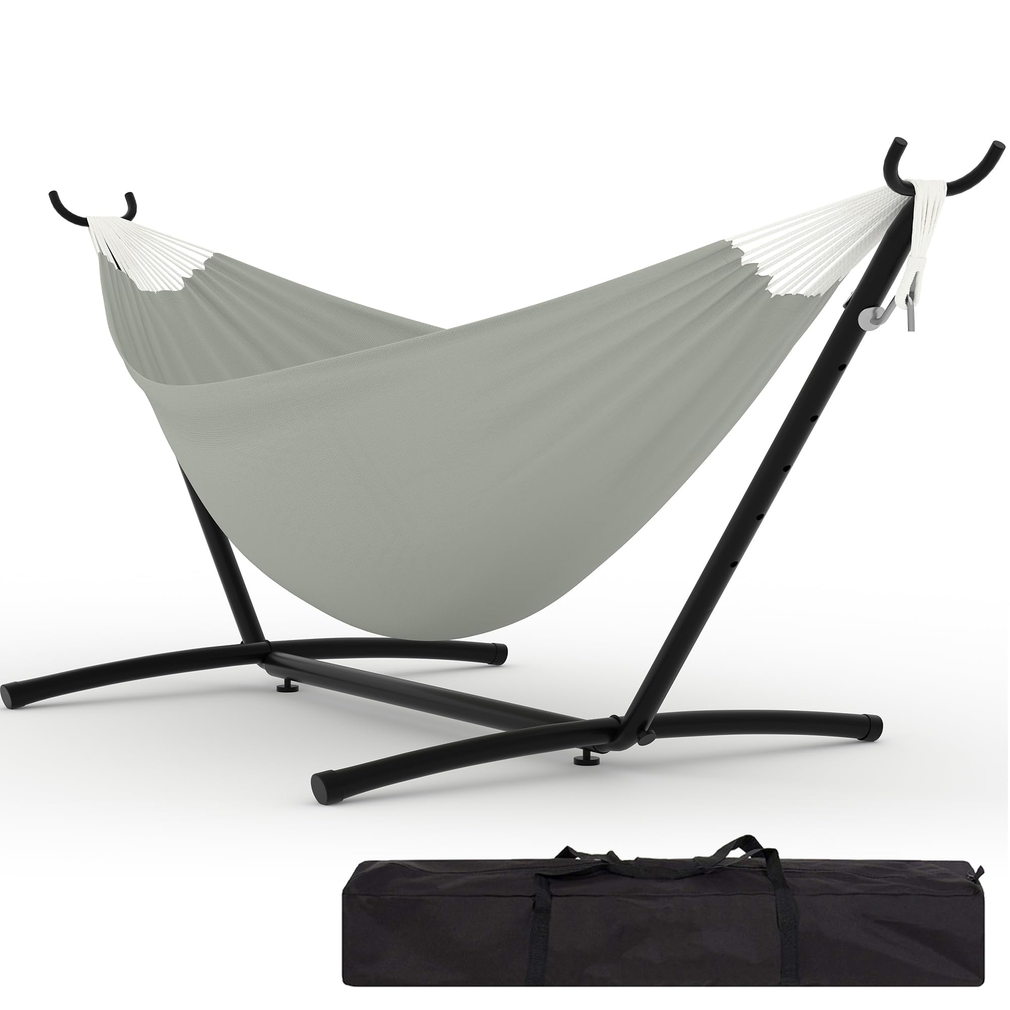 GarveeLife Hamaca con Soporte de Hierro para Exteriores, Hamaca Portátil para 2 Personas, Muy Resistente y Plegable, Capacidad Máxima 227 kg, Bolsa Impermeable Incluida, Gris Claro y Sofisticado