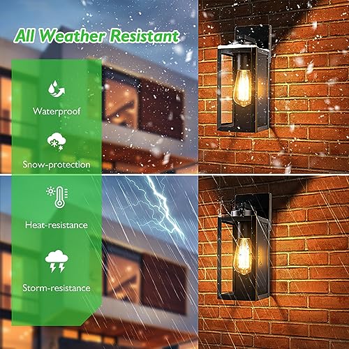 Image of BesLowe Outdoor Wall Light, Modern Porch Sconce, Black with Gold Trim