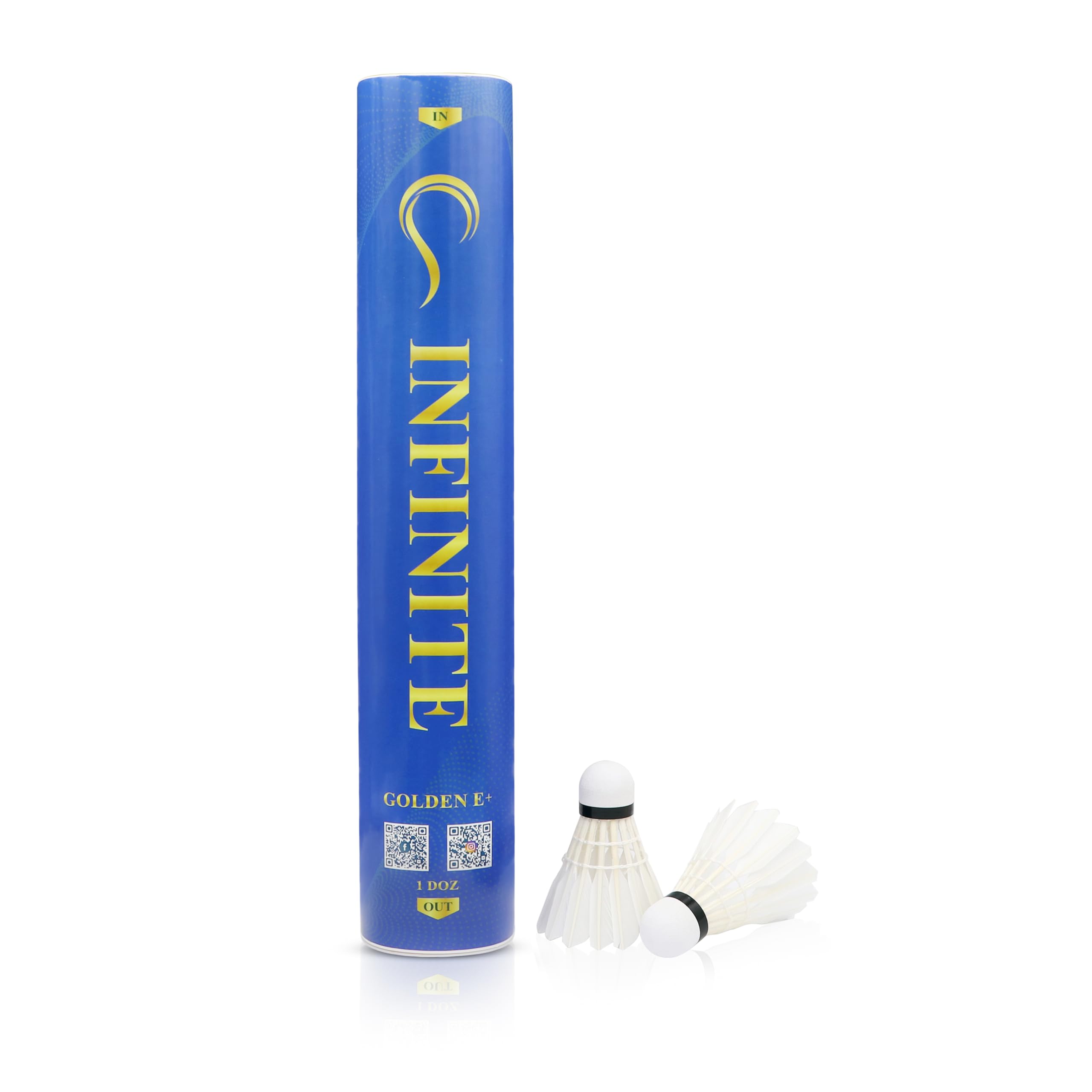 INFINITE Badminton Shuttlecocks, Golden E+, Goose Feather with Great Durability & Stability & Control, Suitable for Intermediate+ Level Players and Club Session, 12PCS per Tube