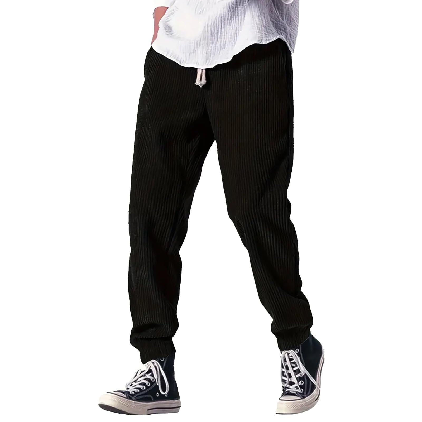 Kirakuco Pantaloni Velluto Uomo Baggy – Streetwear Giapponese Invernale Con Vita Elastica E Tasche